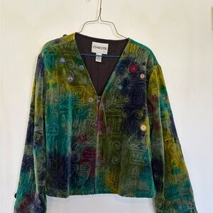 Chico's Colorful Velvet Jacket with Button Accents